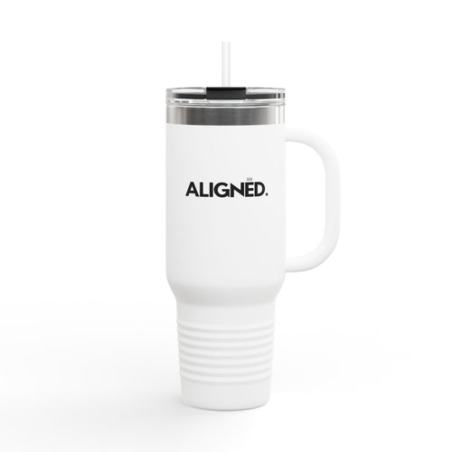 'Aligned' Insulated Travel Mug — 40oz Stainless Tumbler with Handle & Straw