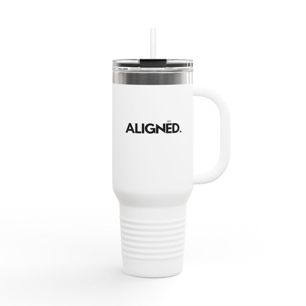 'Aligned' Insulated Travel Mug — 40oz Stainless Tumbler with Handle & Straw