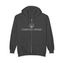 Load image into Gallery viewer, &#39;Starseed Energy&#39; — Minimal White Logo Full‑Zip Sweatshirt