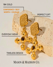 Load image into Gallery viewer, 18K Gold Cross Drop Earrings