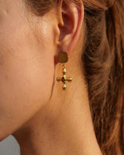 Load image into Gallery viewer, 18K Gold Cross Drop Earrings