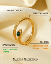Load image into Gallery viewer, 18K Gold Snake Ring with Bypass Malachite