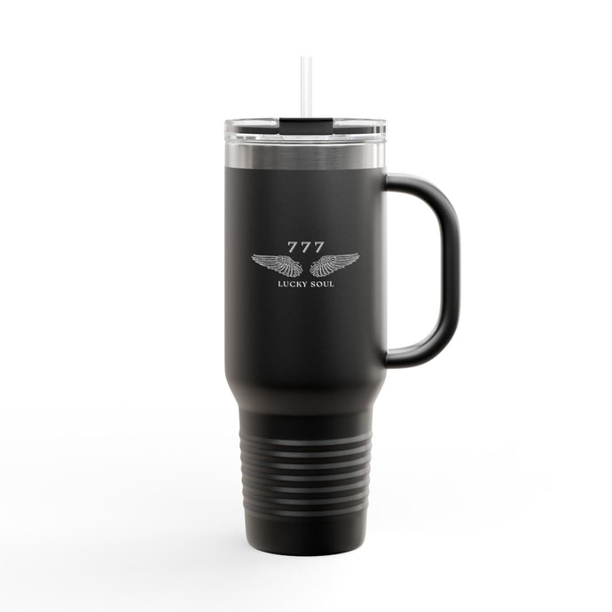 '777' Insulated Travel Mug — 40oz Stainless Tumbler with Handle & Straw