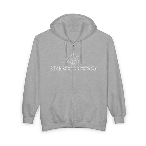 'Starseed Energy' — Minimal White Logo Full‑Zip Sweatshirt