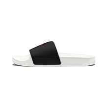 Load image into Gallery viewer, Youth Slide Sandals — Custom Black Strap with Red Text