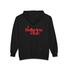 Load image into Gallery viewer, Black Full-Zip Hoodie — 'The Ballerina Club' Red Logo